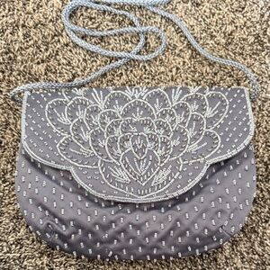 Chic Silver Beaded Clutch